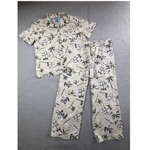 August Silk Pajama Set 100% Silk Top Sz 10 Pants Sz 8 Crop Resort Coastal Beach
